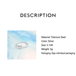Minimalist silver titanium steel heart knot ring for women available in sizes 5 to 14