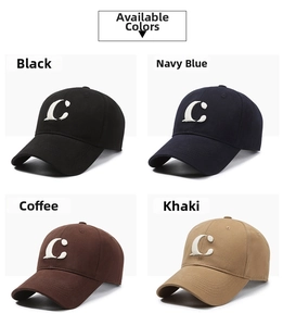 Detailed comparison of four cotton twill baseball caps with white embroidered C letter