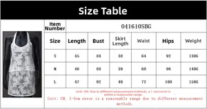 Detailed size chart for mesh halter top and mini skirt set with measurements in cm