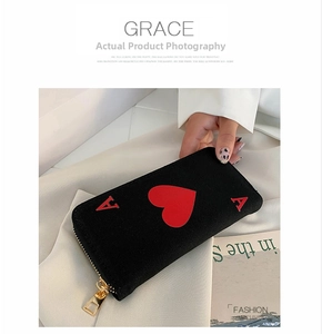 Long canvas zip wallet featuring Ace of Hearts design with premium gold metal zipper detail