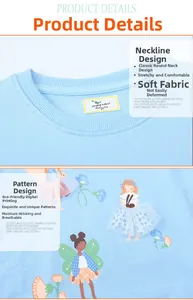 Detail of light blue girls sweatshirt featuring cartoon fairy and floral print patterns