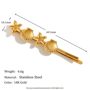 Vintage 18K gold plated stainless steel hair clip with heart and sea shell design