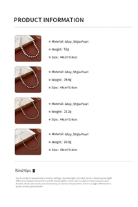 Detailed size and weight chart for minimalist French pearl necklace collection