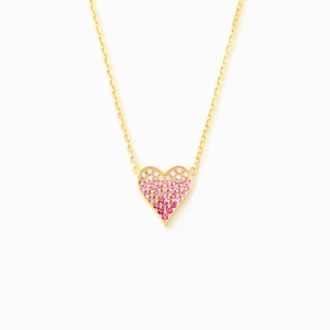 Golden S925 silver necklace with pink and white gradient zircon heart pendant