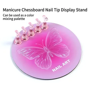 Base in acrilico rosa sfumato per nail art con 5 supporti magnetici e logo farfalla