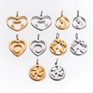 Variety of stainless steel hollow pendants in gold and silver map heart designs
