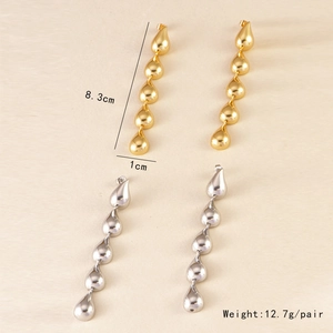 Minimalist long teardrop tassel earrings in gold and silver finish, 8.3cm dangle design