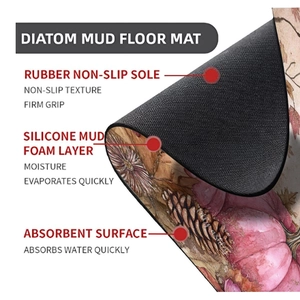 Three-layer diatomaceous mud shower mat with non-slip rubber base and pumpkin print