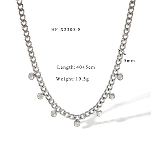 Silver Cuban chain necklace with round zircon pendants and 40+5cm length details