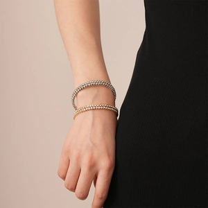 Elegant double-layered double-row tennis bracelets with clear crystals in gold and silver