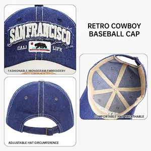 Vintage Denim Baseball Cap mit San Francisco Stickerei und verstellbarer Schnalle
