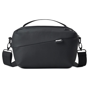 Classic black casual crossbody shoulder bag with sport logo and adjustable strap