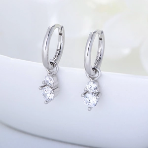 Minimalist S925 sterling silver hoop earrings with two sparkling white zircons