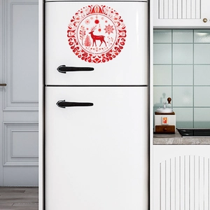 Christmas reindeer mandala wall sticker on a white retro fridge in a modern kitchen