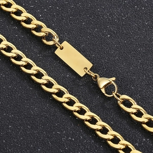 Golden 7mm Cuban chain necklace with engravable blank pendant and lobster clasp