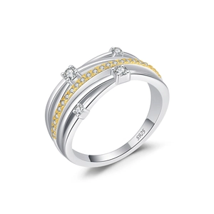 S925 sterling silver multi-layer intertwined ring in gold and silver with zircon accents