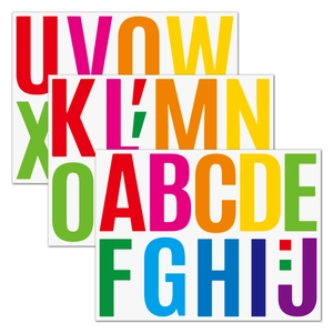 Close-up of vibrant 4-inch multicolor alphabet stickers for school and DIY wall decor