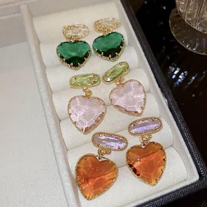 Heart Drop Earrings Crystal Alloy With Silver Earring Post Vintage Luxury Multi Faceted Heart Shaped Jewelry For Women