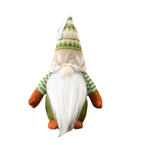 Green Nordic Christmas gnome plush doll decoration with knitted hat and white beard