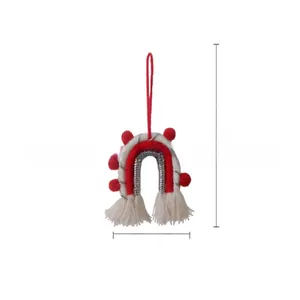 Handcrafted 14cm red and white rainbow Christmas ornament with plush ball and tassels