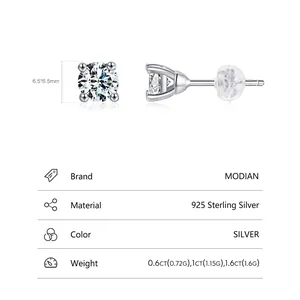Orecchini a perno classici in argento sterling 925 e moissanite in vari carati