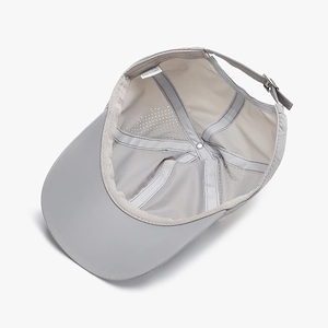 Light gray breathable quick-dry baseball cap with laser-cut holes and adjustable strap