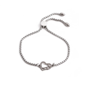 Bracelet ajustable en acier inoxydable argenté avec pendentif en forme de cœur