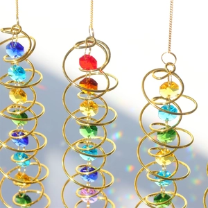 3D gazing ball spiral tail wind spinner with rainbow crystal suncatchers for hanging decoration