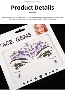 Close-up of purple and white face gems with adhesive backing for festival makeup decoration
