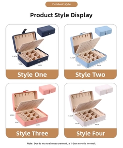 Portable double-layer leather jewelry box in four colors, sized 16x11x5.5cm for travel