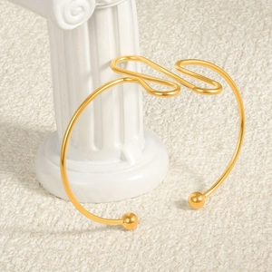 Adjustable 18k gold plated 304 stainless steel open bangle with abstract infinity design