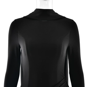 Rear view detail showing the sleek stitching and fitted cut of the black evening dress