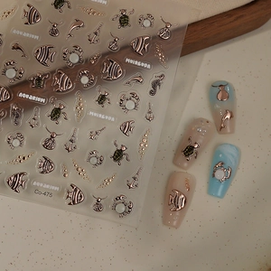 Détails des autocollants 3D dorés pour ongles motif marin avec tortues or rose