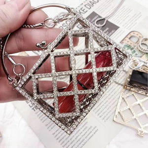 Luxury rhinestone lattice mini bag with silver ring handle and metal chain strap