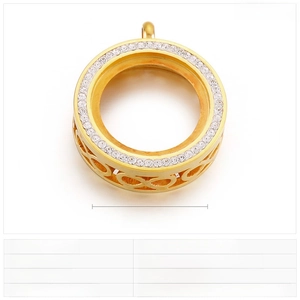 Detailed 26mm gold stainless steel ring pendant with zircon inlay and infinity pattern