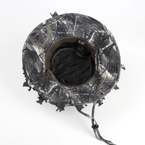 Wide brim camouflage boonie hat with 3D leaf design and adjustable chin strap