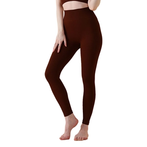 Legging de yoga côtelé marron foncé à taille haute en maille pour le fitness et sport