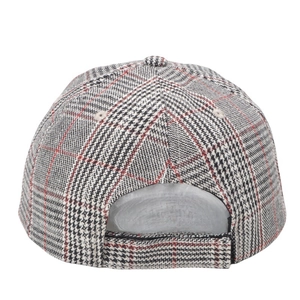 Classic plaid baseball cap with adjustable strap back in vintage grey and red pattern