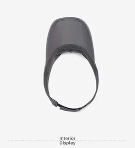 Inside view of gray sun visor with breathable sweatband and adjustable back strap