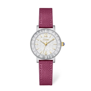 Elegant Scottie ladies watch with purple leather strap and engraved silver bezel