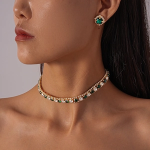Copper Jewelry Necklace And Earrings Geometric Rhinestone Luxury Retro Palace Style Elegant Accessories For Women