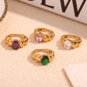 18K gold plated stainless steel bead rings with colorful oval stones in four elegant shades