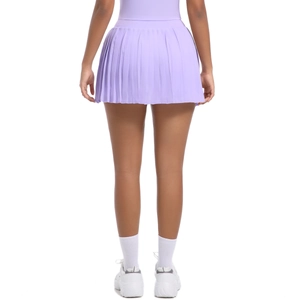 Detail of lavender pleated tennis skirt with high-waist cut and moisture-wicking fabric
