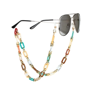 Retro multi-color acrylic resin glasses chain with silver aviator sunglasses