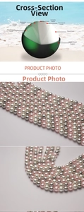 Detailed cross-section of high-luster glass pearls showing multilayer coating structure
