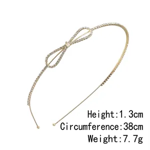 Serre-tête nœud en strass doré élégant pour femme avec cadre fin en alliage et brillants