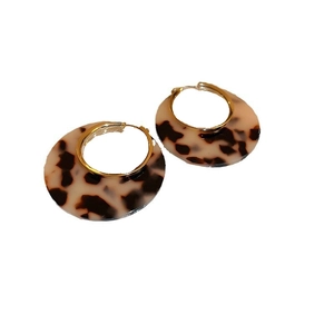 Retro leopard print resin hoop earrings with elegant gold metal clips for women