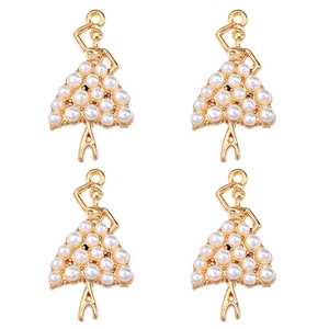 Golden ballet dancer charms with white pearl skirts for DIY jewelry making