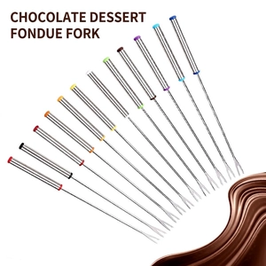 Stainless Steel Fondue Forks Color Coded Handles Chocolate Cheese Fruit Dessert Long Handle Heat Resistant Utensils