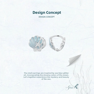 Detailed shot of shell earrings with blue glitter oil and starfish in s925 silver